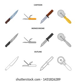 Vector illustration of knife and cut logo. Set of knife and flat stock vector illustration.