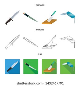Vector illustration of knife and cut logo. Set of knife and flat stock symbol for web.