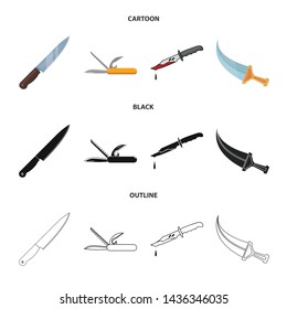 Vector illustration of knife and cut logo. Collection of knife and flat stock symbol for web.