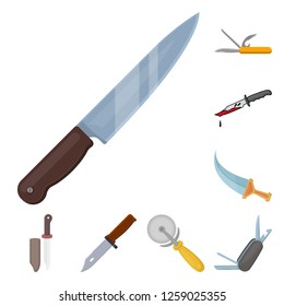 Vector illustration of knife and cut sign. Set of knife and flat stock vector illustration.