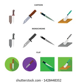 Vector illustration of knife and cut sign. Collection of knife and flat vector icon for stock.