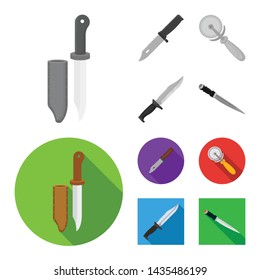 Vector illustration of knife and cut sign. Collection of knife and flat vector icon for stock.