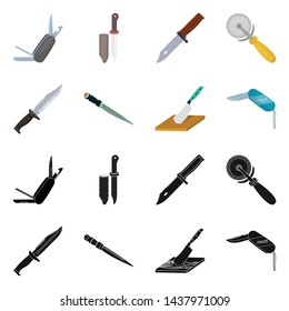 Vector illustration of knife and cut sign. Collection of knife and flat stock vector illustration.