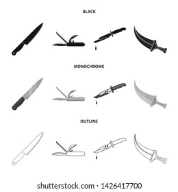 Vector illustration of knife and cut symbol. Set of knife and flat stock symbol for web.