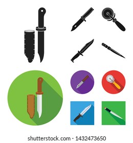 Vector illustration of knife and cut symbol. Collection of knife and flat vector icon for stock.