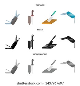 Vector illustration of knife and cut symbol. Set of knife and flat vector icon for stock.