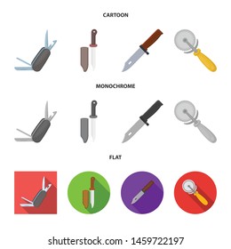 Vector illustration of knife and cut symbol. Set of knife and flat vector icon for stock.