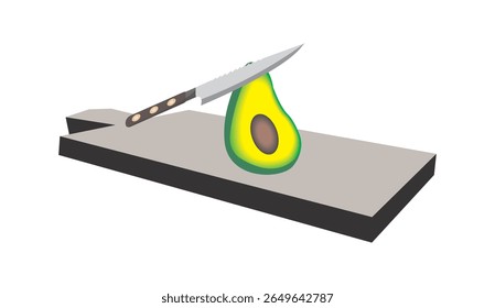 Ilustración vectorial de la fruta de aguacate de corte de cuchillo