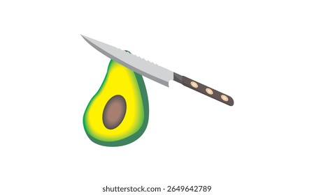 Ilustración vectorial de la fruta de aguacate de corte de cuchillo