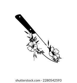 vector illustration of knife with flowers concept