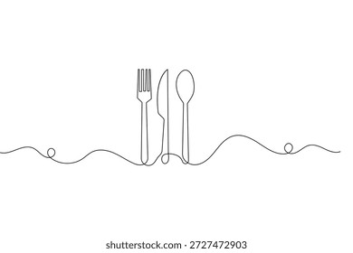 Ilustración vectorial de un cuchillo y tenedor dibujado con una línea continua para una decoración minimalista