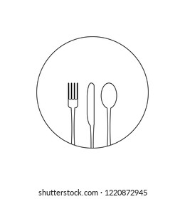 Vector illustration. knife, fork and spoon line icon on white background. Restaurant menu icon.