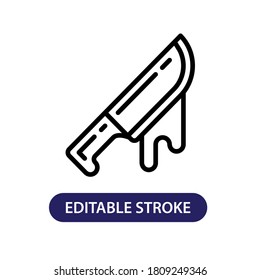 Vector illustration of knife icon or logo with blood. Use black color and line design style. Editable stroke, pixel perfect on 64px of artboard