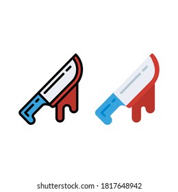 Vector illustration of knife icon or logo with blood. Use flat and lineal color design style. 
