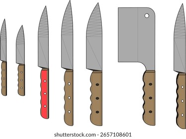 Ilustración vectorial del diseño del juego de cuchillos para cocinar en la cocina