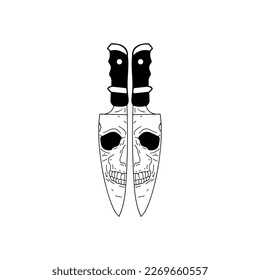 vector illustration of a knife with a skull