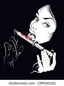 Vector illustration of a knife stained in jam