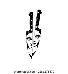 vector illustration of knife with woman's face concept

