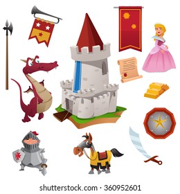 A vector illustration of knight and dragon icon sets 