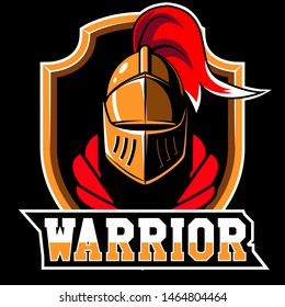 Vector illustration. Knight head with shield.