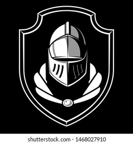 Vector illustration. Knight head with shield.