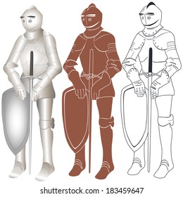Vector illustration of a knight in iron armor