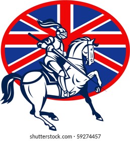 vector illustration of a Knight on horse with lance and British or great Britain flag