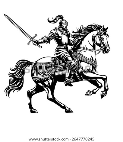 Vector illustration of a knight on horseback drawn sword