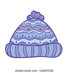 Vector illustration with knit hat. decorative hand drawn icon