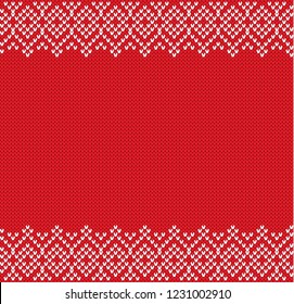 Vector illustration of knitted geometric ornament background with empty place for text. Knitted textured pattern