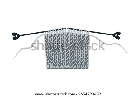 Vector illustration of a knitted item made with needles, cozy handmade texture in soft pastel colors. Depicts the concept of knitting, handcraft, hobby, and slow living. Simple and warm flat design