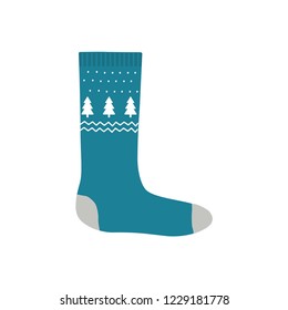 Vector illustration of knitted sock for Christmas gifts isolated on white background