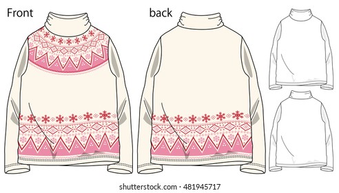 Vector illustration of knitted sweater . Front and back views