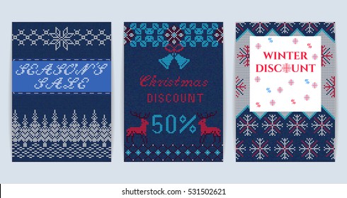 Vector Illustration of Knitted Sweater Sale card for Design, Website, Background, Banner.
Big Christmas Discount Template. Seasons Sale Poster.