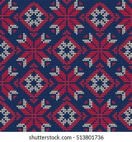 Vector Illustration of Knitted Sweater Seamless Pattern for Design, Website, Background, Banner.
Christmas Ornament for Wallpaper or Textile. Norwegian Texture Template