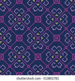 Vector Illustration of Knitted Sweater Seamless Pattern for Design, Website, Background, Banner.Christmas Ornament for Wallpaper or Textile. Norwegian Texture Template