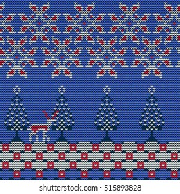 Vector Illustration of Knitted Sweater Seamless Pattern for Design, Website, Background, Banner.
Christmas Ornament for Wallpaper or Textile. Norwegian Texture Template