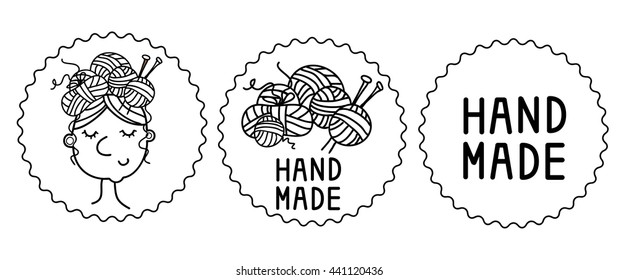 Vector illustration of knitting black and white set