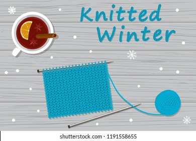 Vector illustration of knitting and cup of mulles wine