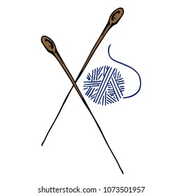 Vector illustration of knitting needles. Hand drawn tangle of thread with needles.