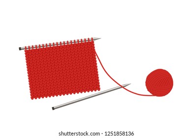 Vector illustration of knitting, knitting needles and wool ball isolated on white background