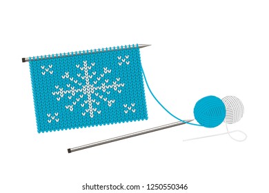Vector illustration of knitting with pattern of snowflake