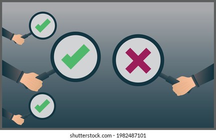 vector illustration of Knockout, selection, different sorts of hands holding a checkmark