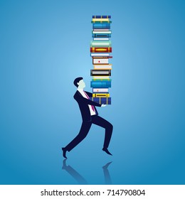 Vector illustration. Knowledge business education concept. Businessman and books. Reading book for self skill career development