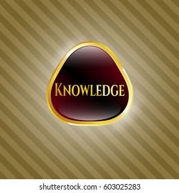 Ilustración vectorial del emblema brillante de oro del conocimiento en Brown