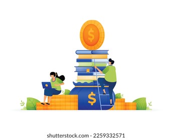 Vector illustration of knowledge investing in the future with scholarships. Rising to the top with accessible scholarships and financial support. Can use for ad, poster, campaign, website, apps