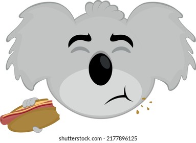 Vector illustration of a koala cartoon eating a hot dog