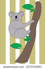 Vector illustration of a koala holding a tree. Tree, animal, teddy bear, wooden, koala.Children's illustration suitable for printing, but also for clothes and other children's products.Cute koala bear