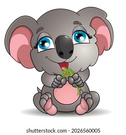Vector illustration koala. Sign or logo in the form of an Australian tropical animal koala bear, painted in color. Animal mascot.