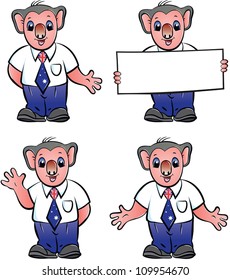 vector illustration  of a koala in various poses and holding a blank signboard